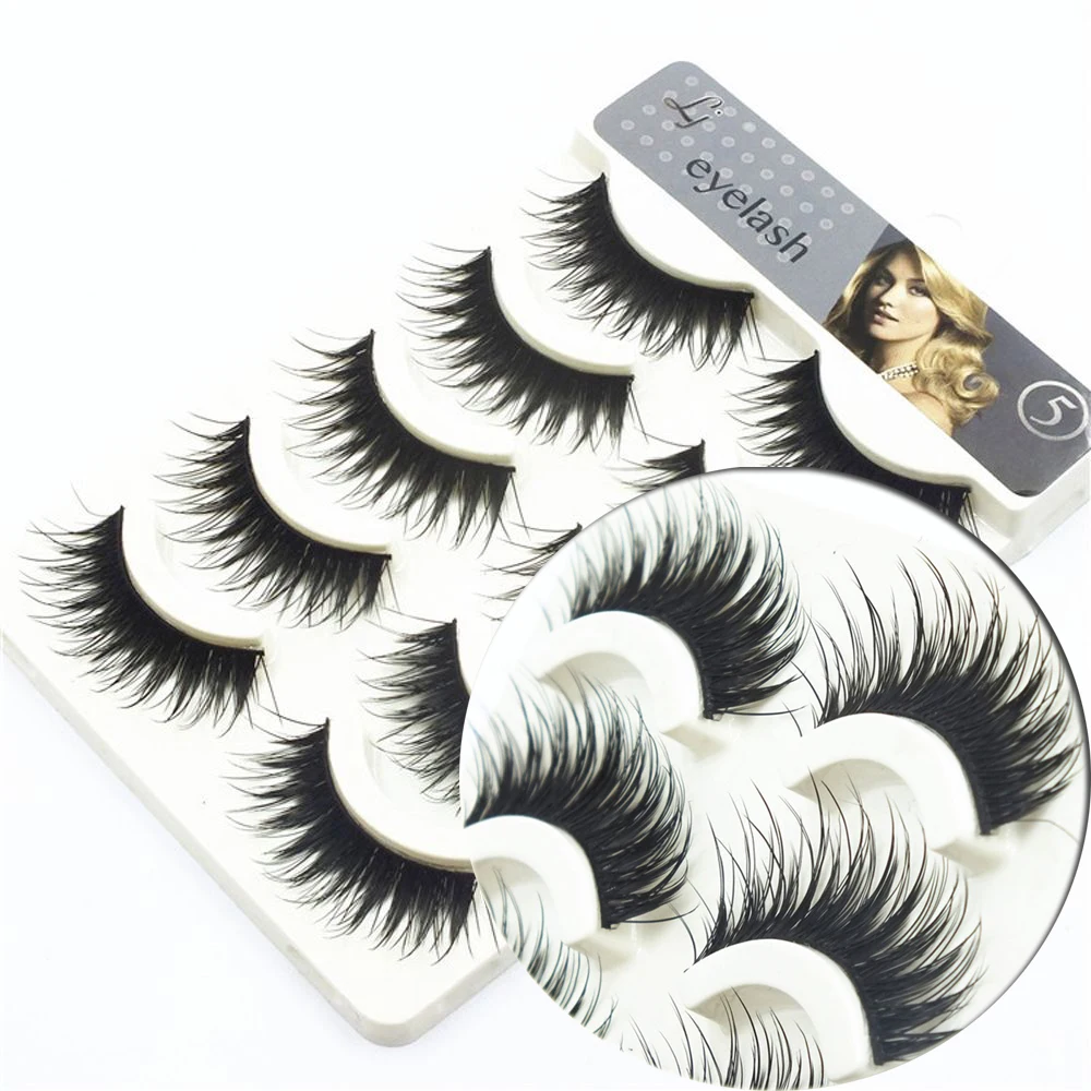 

High Quality 5 Pairs Natural Sparse Cross Fake Eye Lashes Extension Makeup Long False Eyelashes Tools