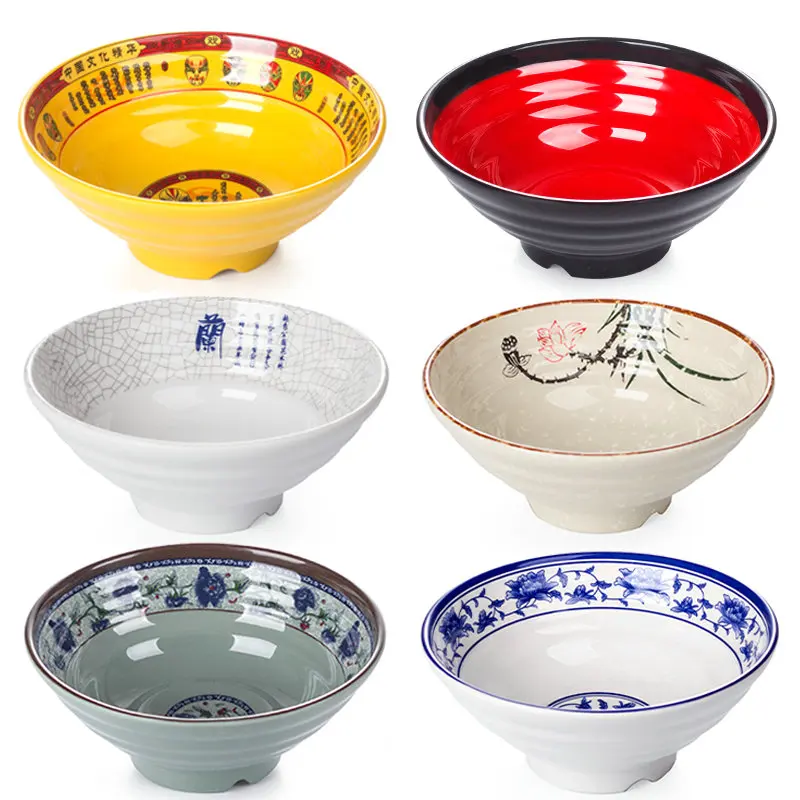 

9 Inch Ramen Bowl Korean Japanese Style Restaurant Big Plastic Melamine Soup Bowls Imitation Porcelain Tableware 1 PCS