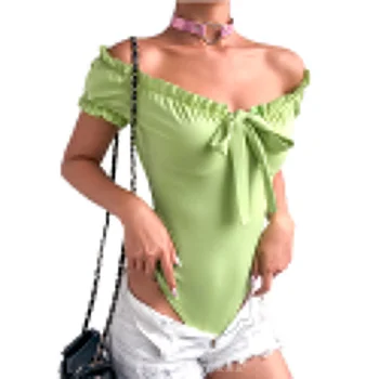 

Women Ladies Off Shoulder Short Sleeve Bodysuit Stretch Leotard Body Tops Jumpsuit Bowknot Solid