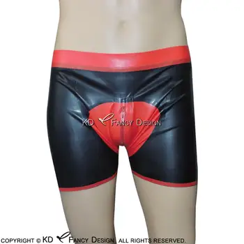 

Black With Red Pouch Sexy Latex Boxer Shorts Underwear With Front Zipper Rubber Boy Shorts Bottoms Pants DK-0091