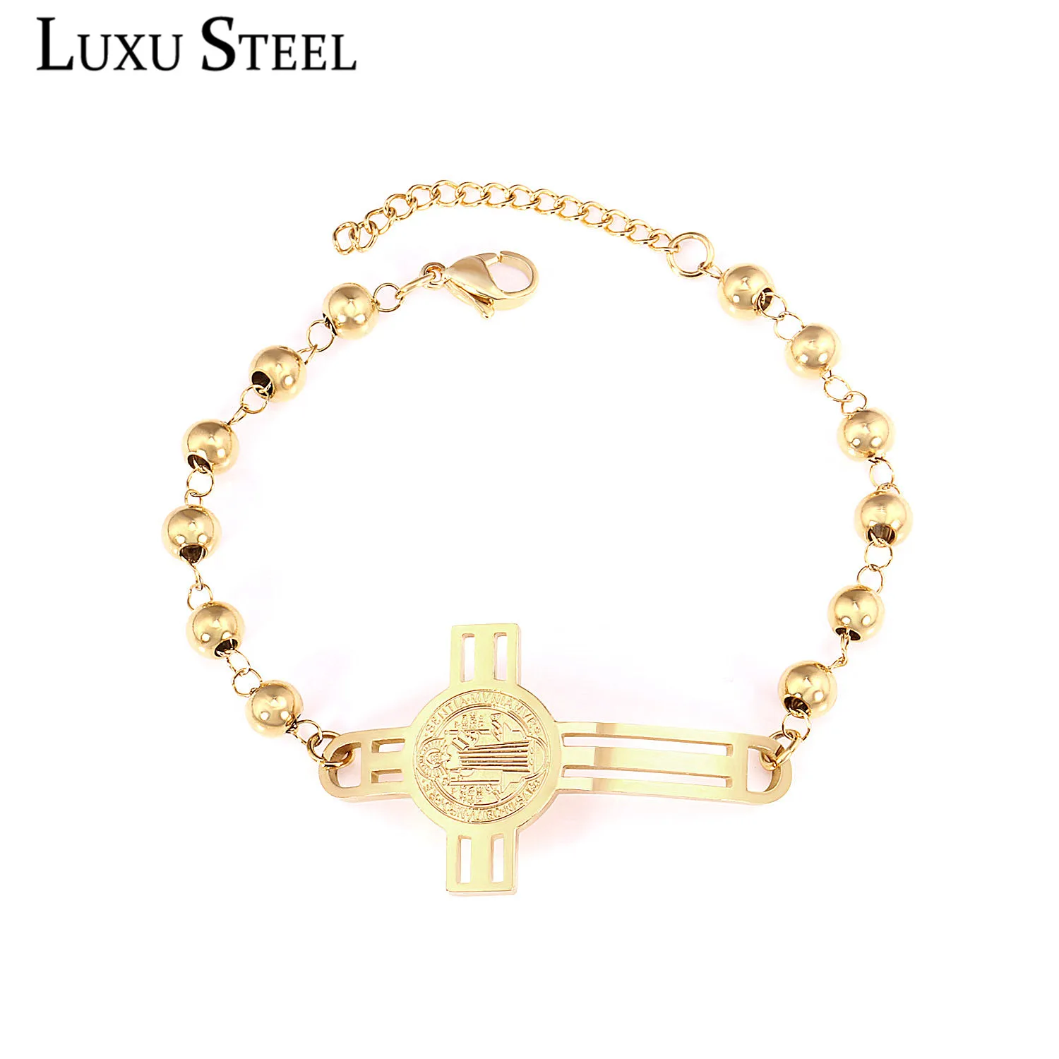 Роскошные стальные звенья цепи круглые золотые бисерные браслеты из нержавеющей стали Религиозные ювелирные изделия Регулируемые кольцеобразные браслеты для женщин