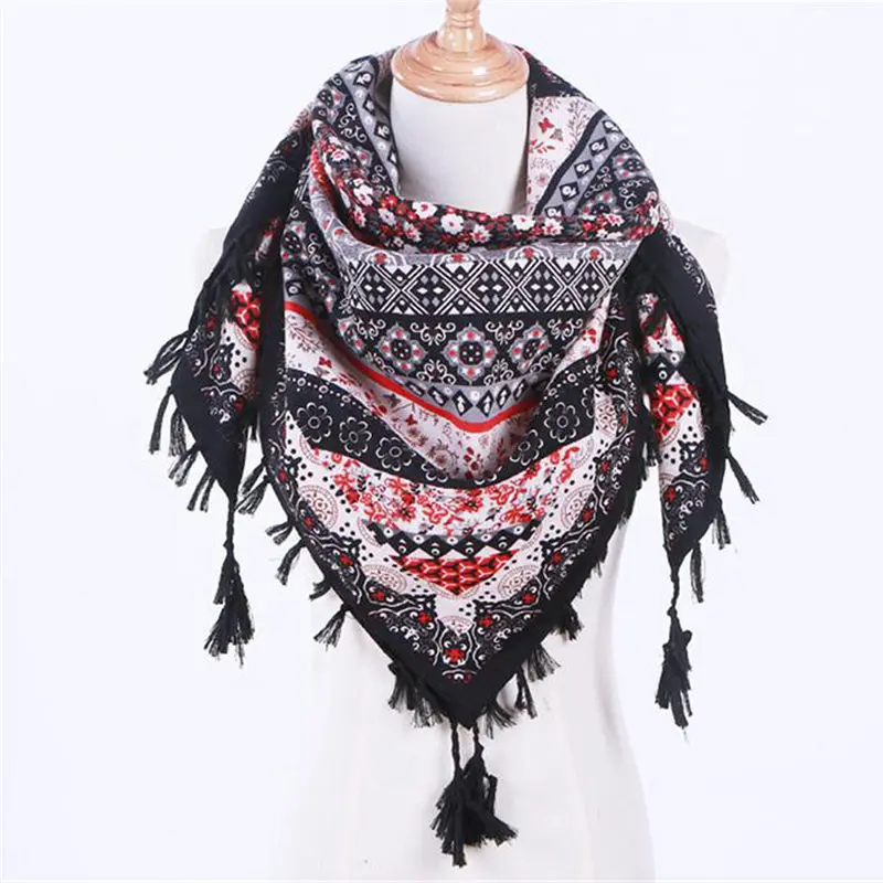  Fashion Lady Women Floral Prints Tassel Shawl Scarf Printed women's scarves handkerchief hijab scar