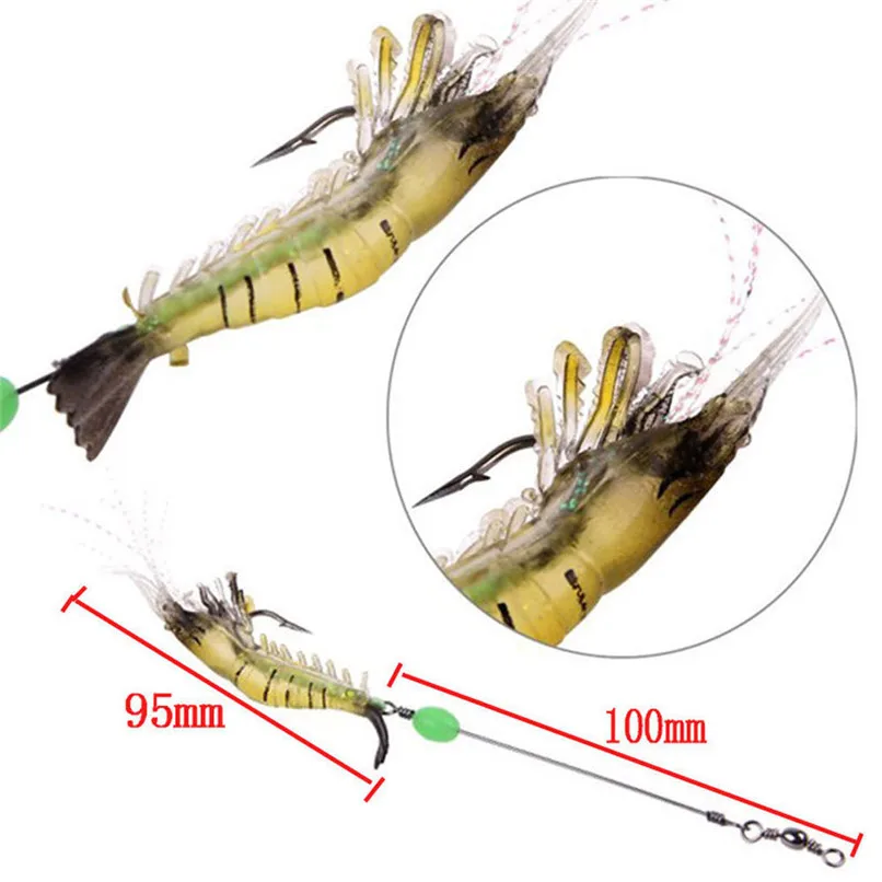 Новое поступление 2017 2 шт. морской Рыбалка световой мягкие приманки Искусственные Креветки Крючки приманки тонущий