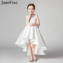 JaneVini/ г. Элегантные Белые Платья с цветочным узором для девочек, с накидкой, атласные платья с большим бантом сзади, с высоким низким голенищем, платья для первого причастия для девочек