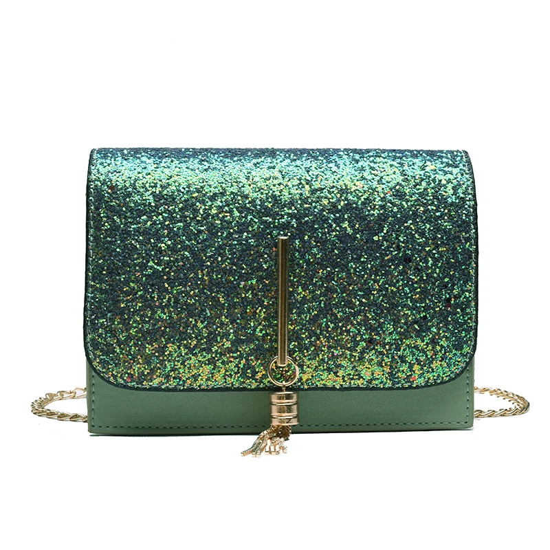

Fashion casual joker single shoulder bag diagonal cross small square bag fringe sequined small bag
