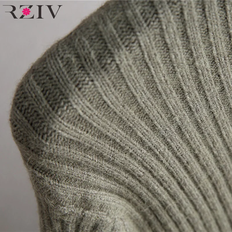 RZIV women sweater dress casual solid color high-necked long-sleeved knitted dress