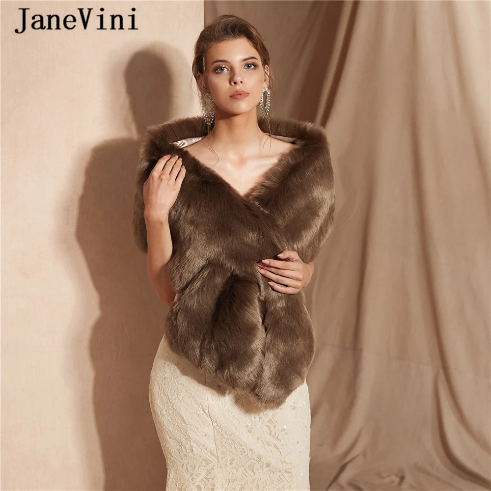 JaneVini Новая мода зима искусственный мех обертывания свадебное болеро плащ