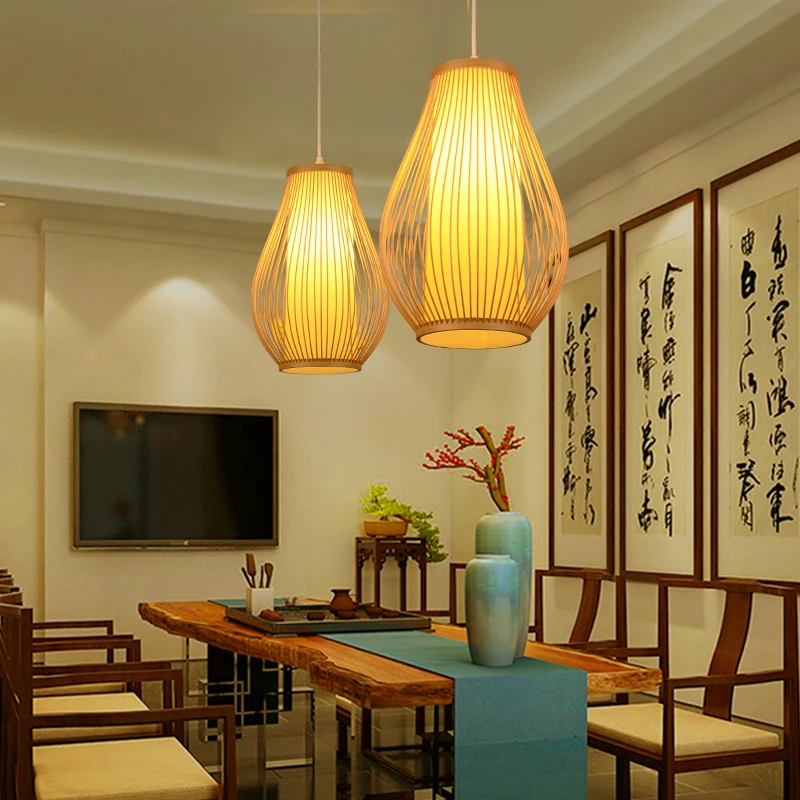 

Bamboo Bulb Pendant Lamp Handmade Weaving Wood knitted Pendant Light Office building Exhibition Hall Decor Pendant Lighting G008