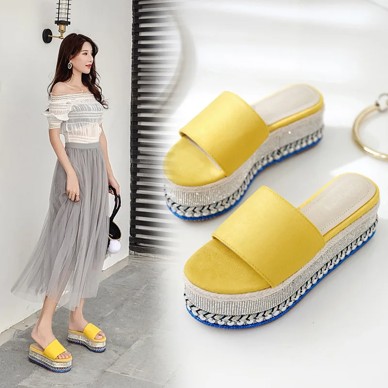 

High Heels Slippers Woman Open Toe Platform Sandals Wedges Summer Shoes Thick Bottom Muffins Flip Flops Women Mules 5007