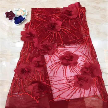 

High Quality Nigerian 3D Wedding Lace Fabric Red Latest African Laces 2017 French Net Lace Fabric With Sequins for Dress