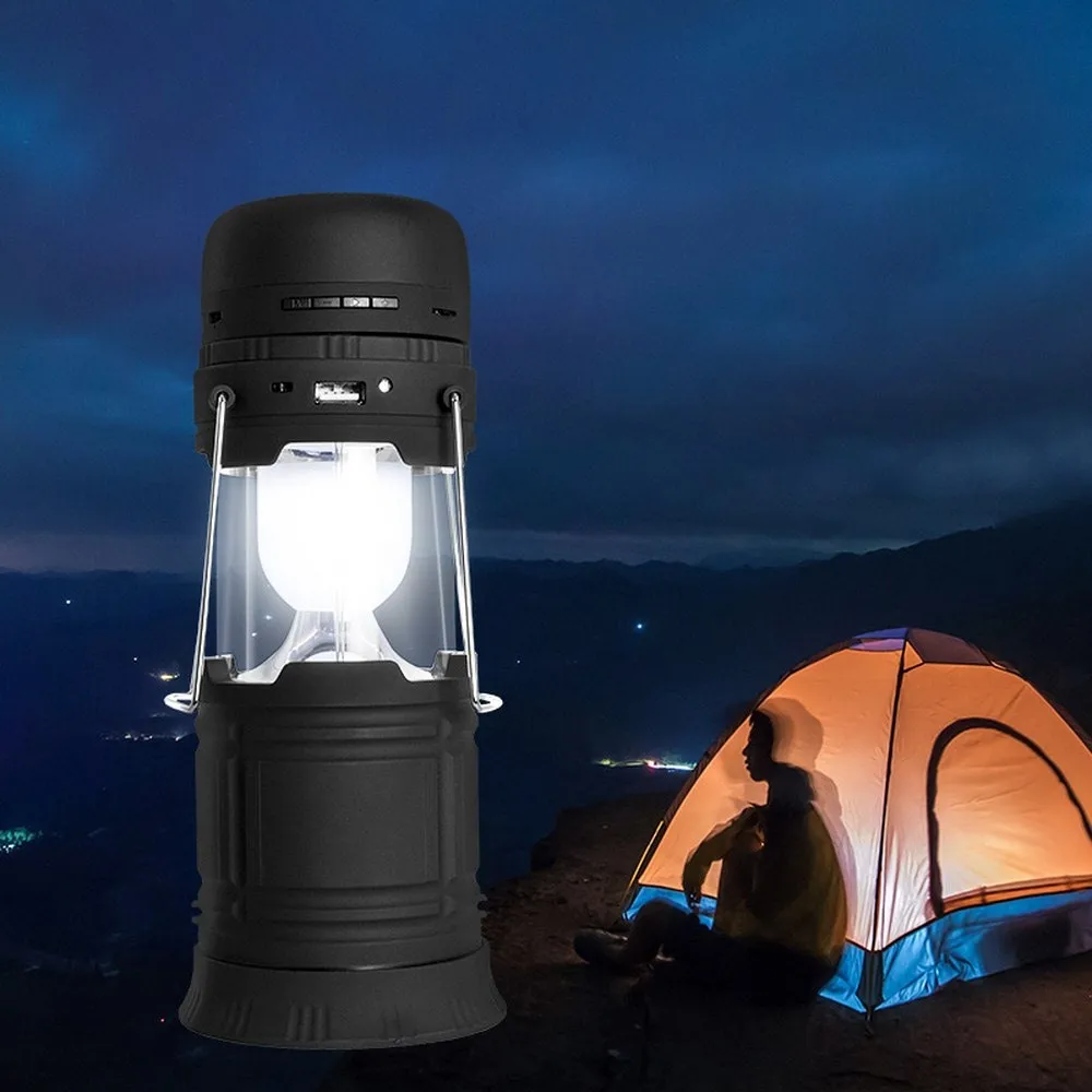 

5W Multifunction LED Solar Rechargeable LED Flashlight Power Camping Tent Light Torch Lantern Membrane Bluetooth Speaker