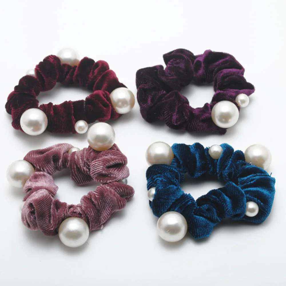 Buy 1 Piece Women New Arrival Velvet Pearl Elastic Hair Ropes Scrunchies Girls