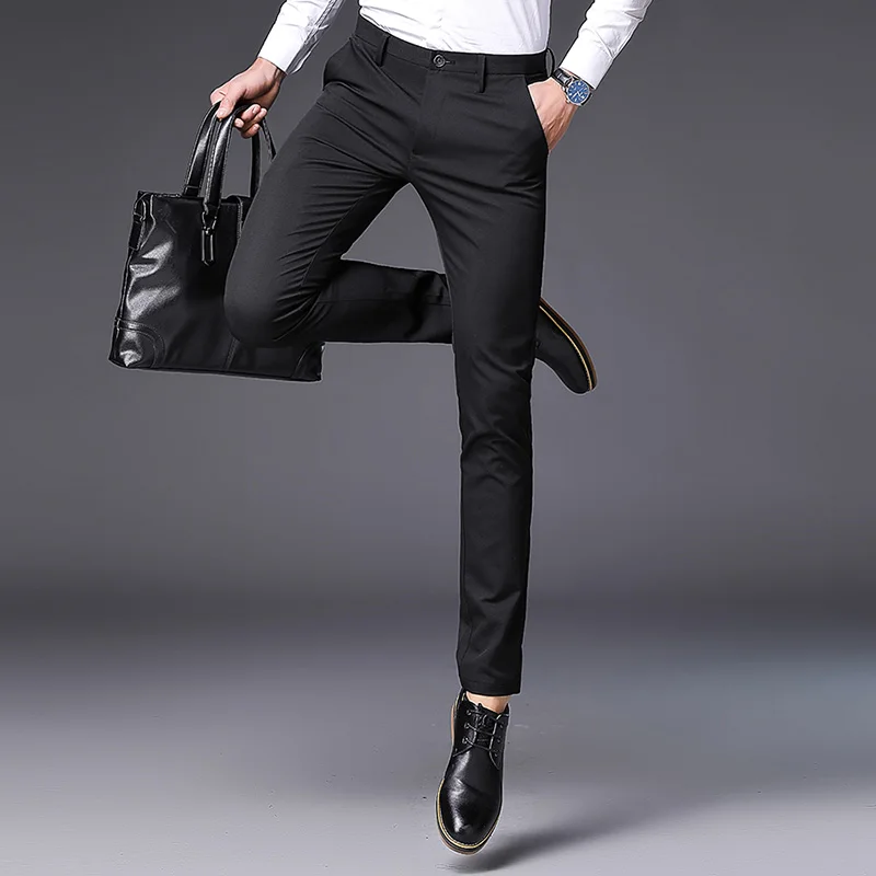 Plyesxale узкие брюки Для мужчин сезон: весна–лето модные повседневные штаны Для мужчин полной длины брендовые черные Бизнес деловые штаны P4