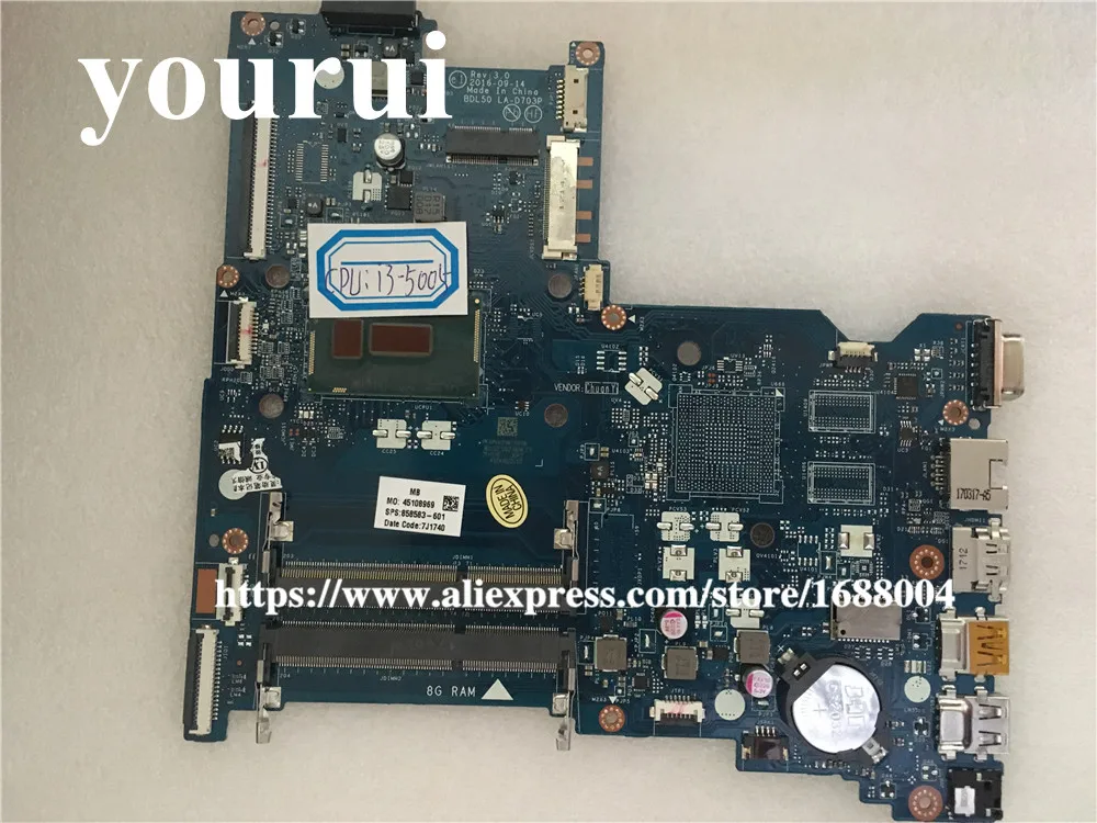 For HP 250 G5 15-AC Laptop motherboard 858583-601 I3-5005U CPU DDR3 BDL50 LA-D703P REV:3.0 Test good | Компьютеры и офис