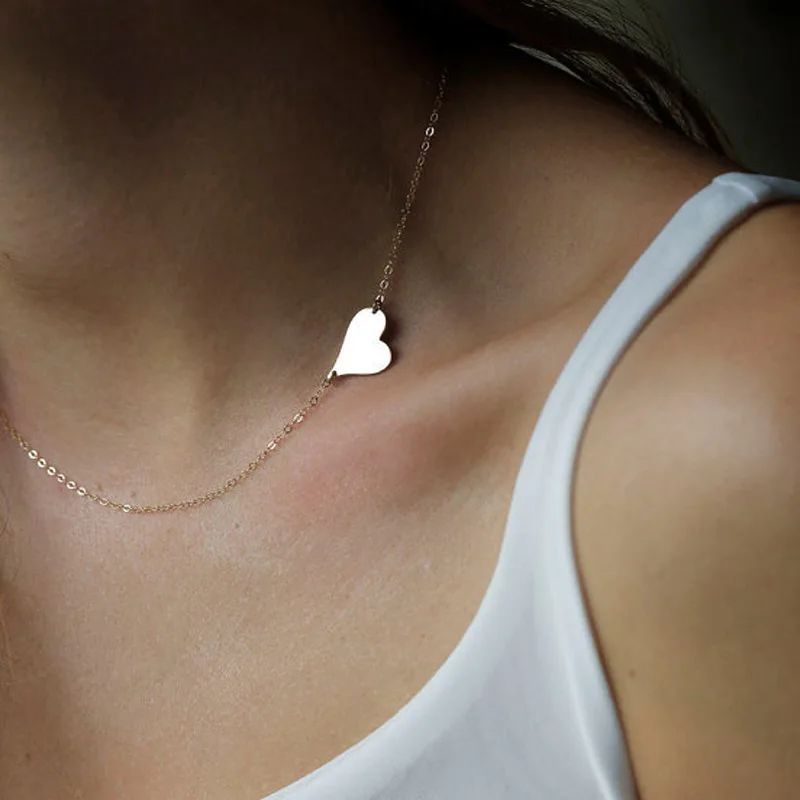 

New fashion solid gold heart shaped necklace pendant gold choker statement necklace with heart for women girl jewelry