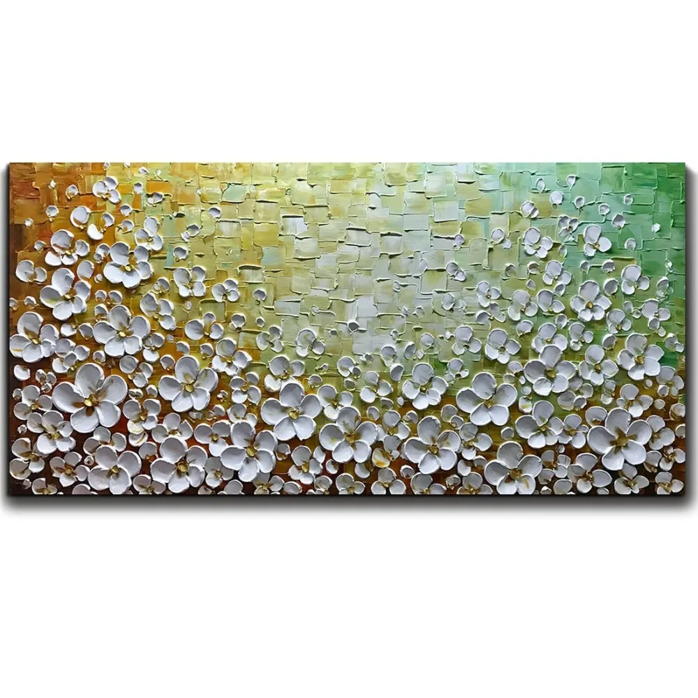 Paintings-White-Daisy-Flower-Oil-Painting-3D-Hand-Painted-on-Canvas-Abstract-Artwork-Art-Wood-Inside