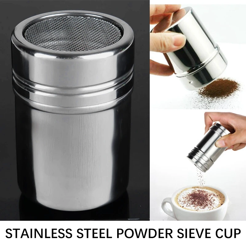 

Coffee Chocolate Shake Cup Stainless Steel Kitchen Spice Tool Cocoa Flour Salt Powder Frosting Cappuccino Sieve Cover Shaker