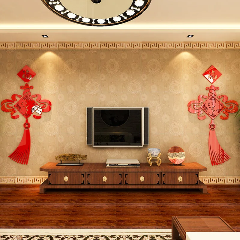 Год китайский узел "Fu" стикер на стену подвесные украшения 3D акрил празднует китайский стиль гостиная ресторан
