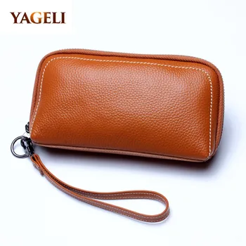 

2018 genuine leather women's wallets and purse cell phone bags for women luxury design clutch female zipper leather purse