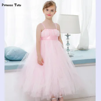 

Flower Girl Dresses Pink Tutu Dress Tulle Princess Dress For Wedding Bridesmaid Girl Clothes Baby Kids Pageant Party Ball Gown