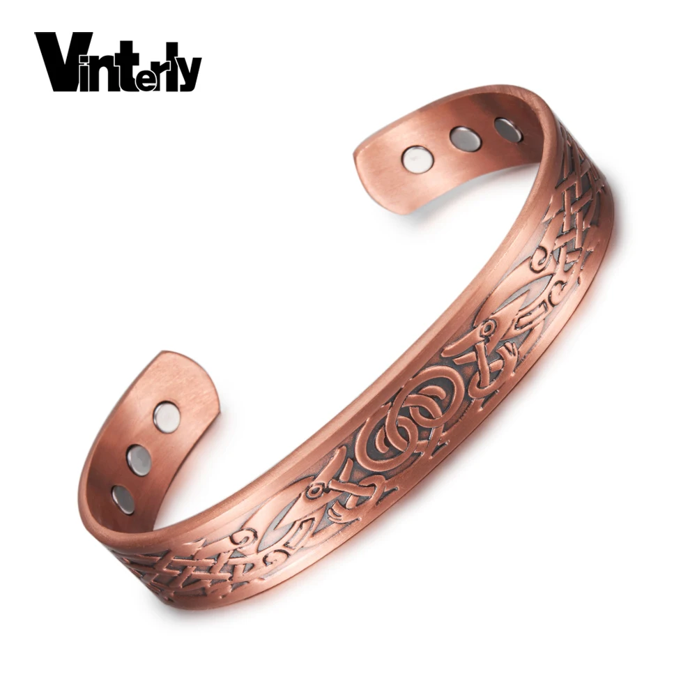 

Vinterly Viking Bracelets Bangles for Women Energy Pure Copper Magnetic Bracelet Male Unisex Vintage Adjustable Cuff Bangles