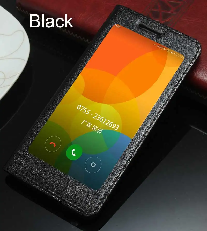 Большое окно из натуральной Природа кожа флип чехол для Xiaomi M5 Mi5 - Цвет: Black