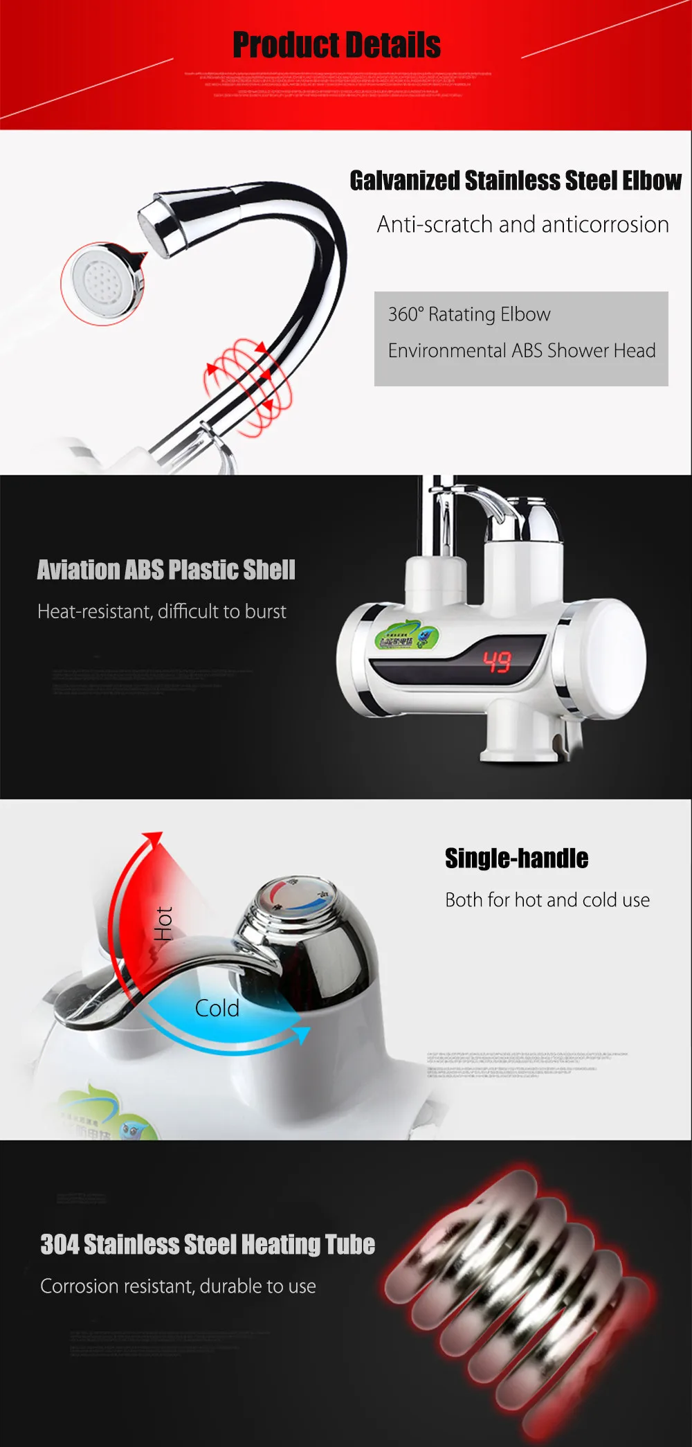 GZU ZM - C4 Tankless Electric Hot Water Heater Faucet Kitchen Accessories with LED Digital Display