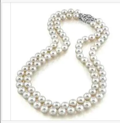 

Wholesale FREE SHIPPING doublerands8-9MM south sea white pearl necklace 18inch 19inch