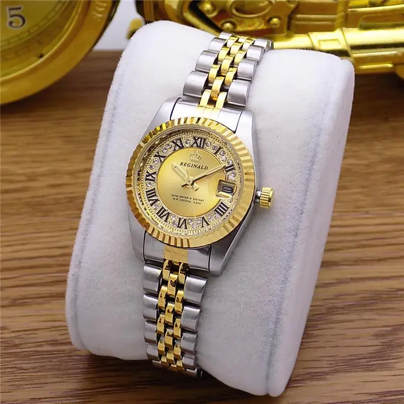 Модные классические часы от ведущего бренда Datejust, кварцевые мужские часы с рифленым ободком, винтажный Римский циферблат, полностью светящиеся часы из нержавеющей стали - Цвет: Gold For Lady