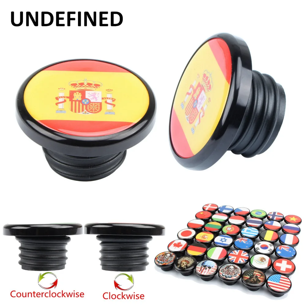 

2 Pcs Fuel Tank Cap Cover Spain Flag Custom Vented Left Non-Vented Gas Cap Kits for Harley Sportster XL1200 XL 883 Road King FXD