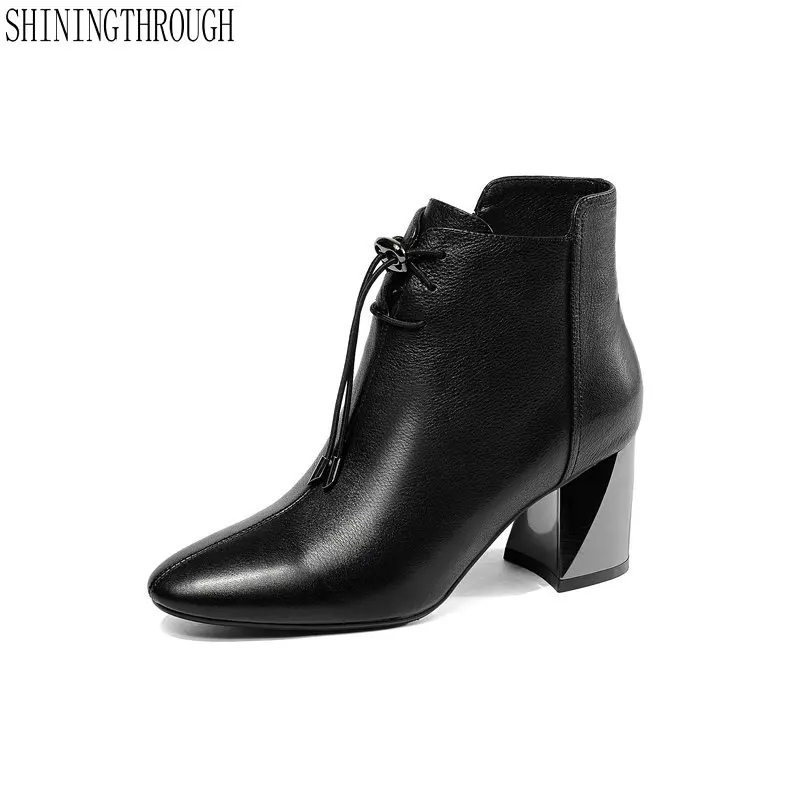 

Genuine Leather Fashion Women Ankle Boots Spring Autumn Autumn Warm High Heels Shoes Pointed Toe Party Prom Elegant Shoes Woman