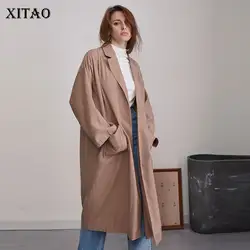 [XITAO] 2019 весеннее модное пальто свободного кроя с отложным воротником и длинными рукавами, женское однотонное длинное пальто с карманом и