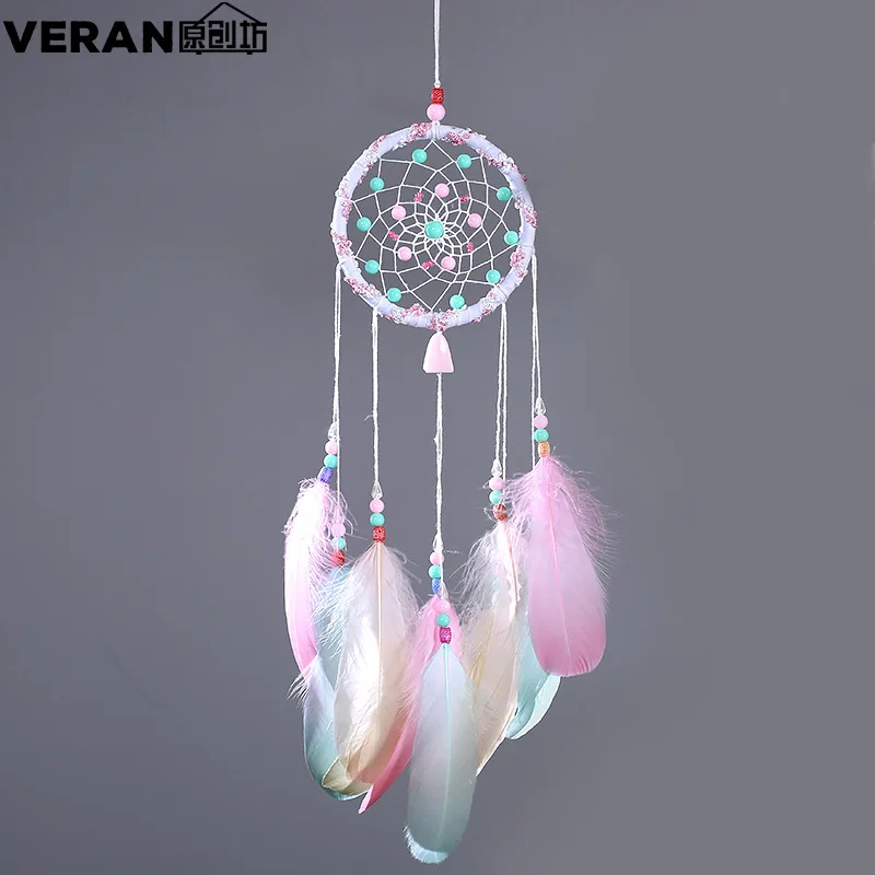 

Jewelry Gift Pink Black Beads Dreamcatcher Feather Wind CHIMES Dream Catcher Keychain Women Vintage Indian Style Keychain