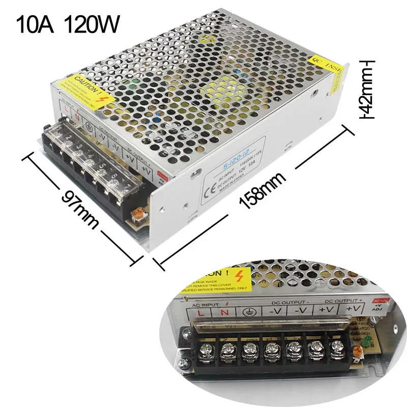 DC 12V 10A 120W Светодиодный источник питания Трансформатор конвертер AC220V адаптер