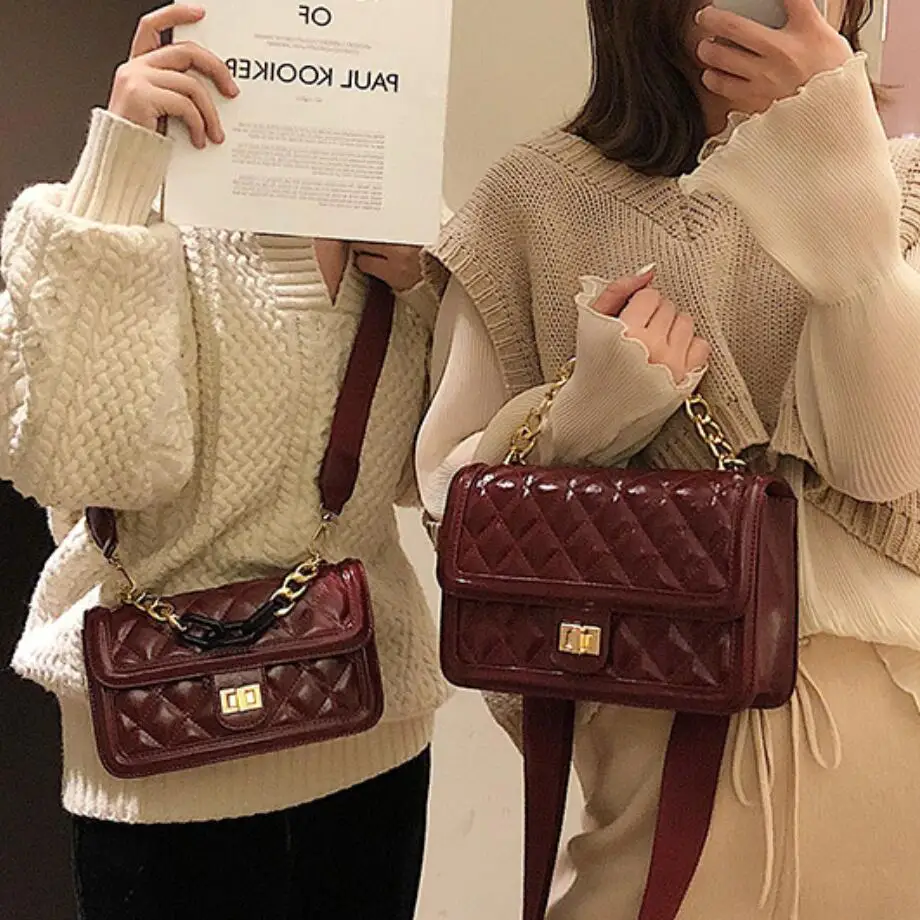

Vintage Plaid Square bag 2019 Fashion New Chain Tote bag Quality PU Leather Women's Designer Handbag Lock Shoulder Messenger Bag