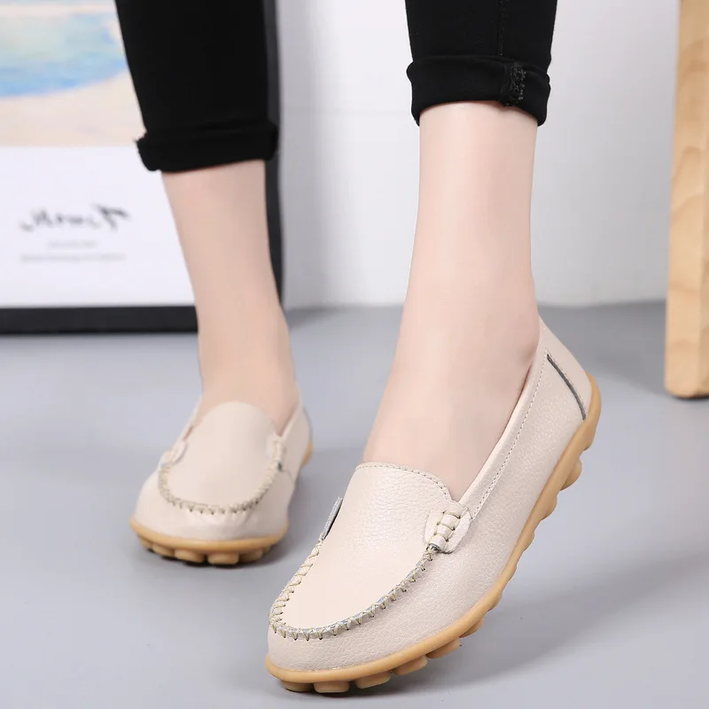 

2019 Women Genuine Leather Shoes Slip On Women Flats Comfort Shoes Woman Moccasins Spring Fashion Loafers Non-slip Ladies Shoes