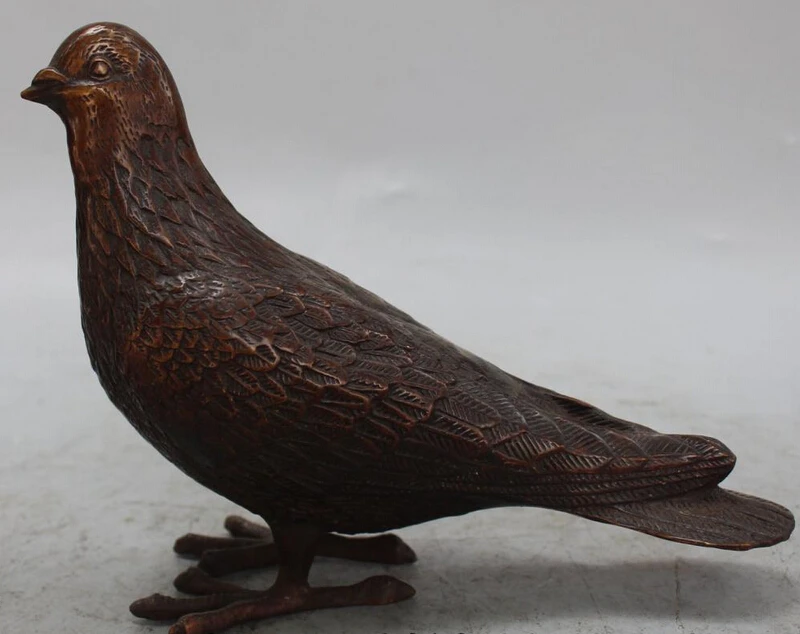 

8" Chinese Bronze FengShui Peace Symbolize Animal Fly Bird Birds Dove Sculpture S0708