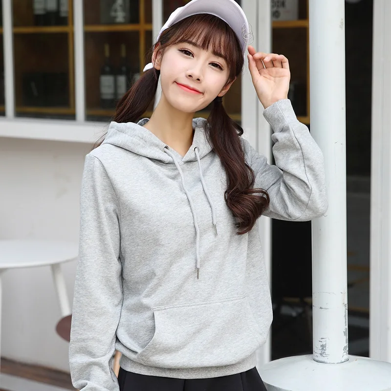 Autumn New Women Pullover Hooded Loose Solid Color Casual