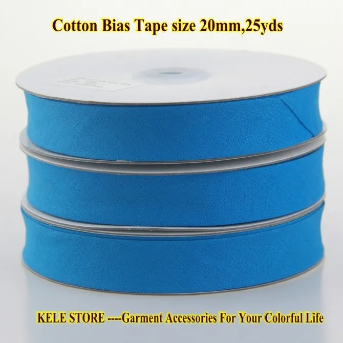 

Free shipping KELE STORE 100% Cotton Bias tape, bias binding tape size: 20mm, width:3/4",2cm,25yds/lot color turquoise blue