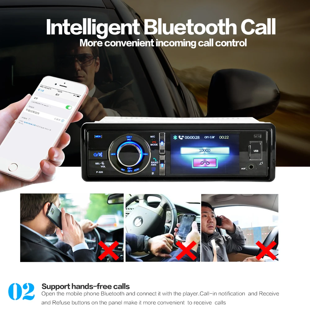 

3 Inch 1 Din Autoradio Bluetooth Car DVD Player Touch Screen Built-in Microphone with Detachable Front Panel Support DVD CD SD