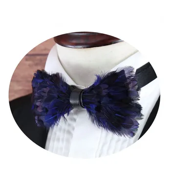 

Hlinayi 2019 Natural Dark blue feather banquet nightclub wedding bowtie male wedding banquet bow tie