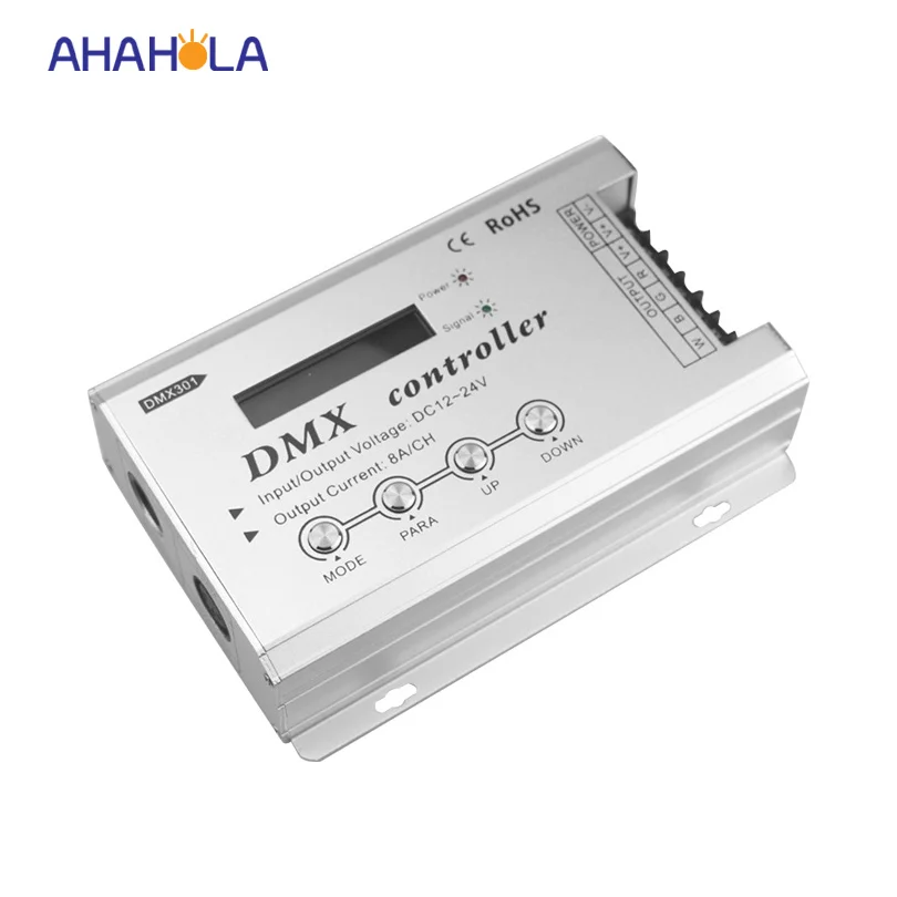 

input DC12-24v with LCD screen dmx 512 rgb led controller,dmx control smd 3528 smd 5050 rgb pixel led,output 3 channel,8A/ch