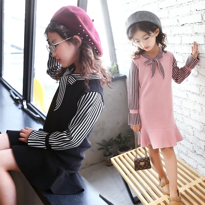 

Sweater Dress For Girls Autumn Winter Striped Long Sleeve Elegant Sweater Kids Teens Back To School Teenager Girls Clothes 10 12