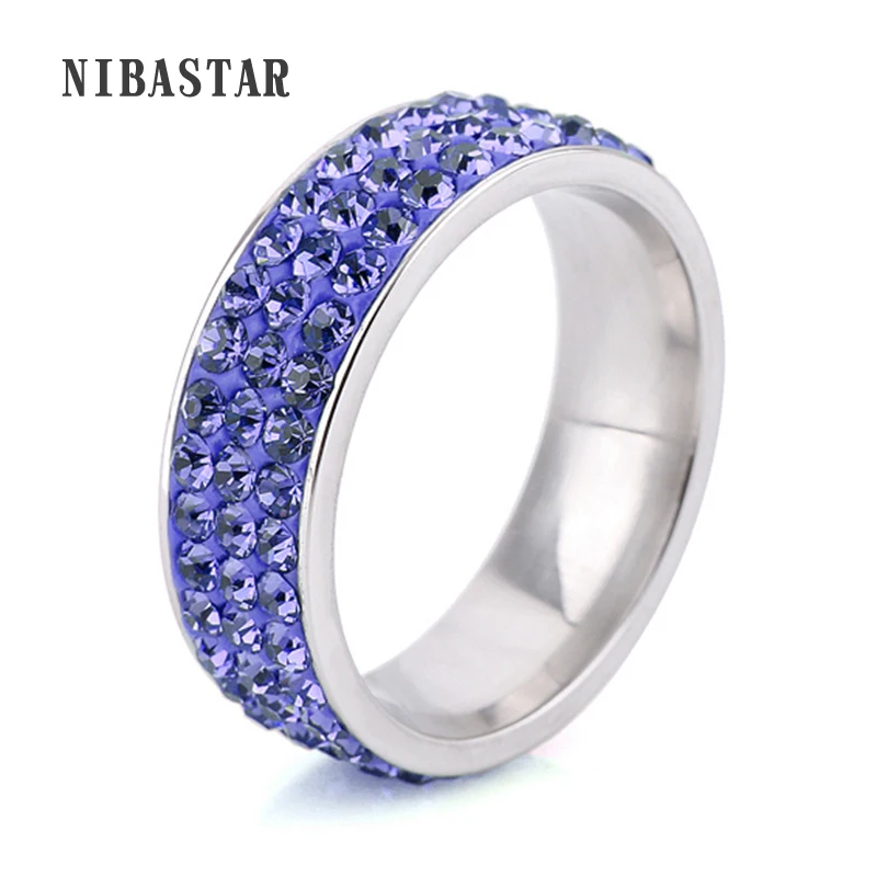 

3 Rows Crystal Jewelry Shining Blue Lines Wholesale Fashion Stainless Steel Rings for women