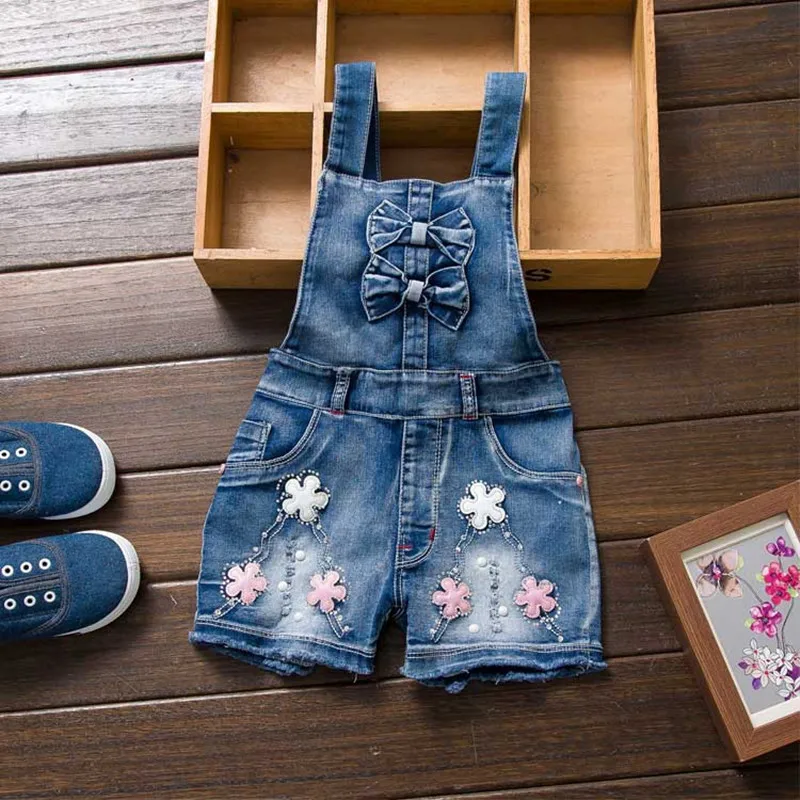 Spring Summer Girl Jumpsuit Cute Sweet Fashion Washed Kids Girls Jeans Denim Romper Jumpsuits Straps Short