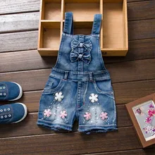 Printemps Été Fille Salopette Mignon Doux De Mode Lavé Enfants Filles Jeans Denim Barboteuse Combinaisons Bretelles Court Jeans Cowboy