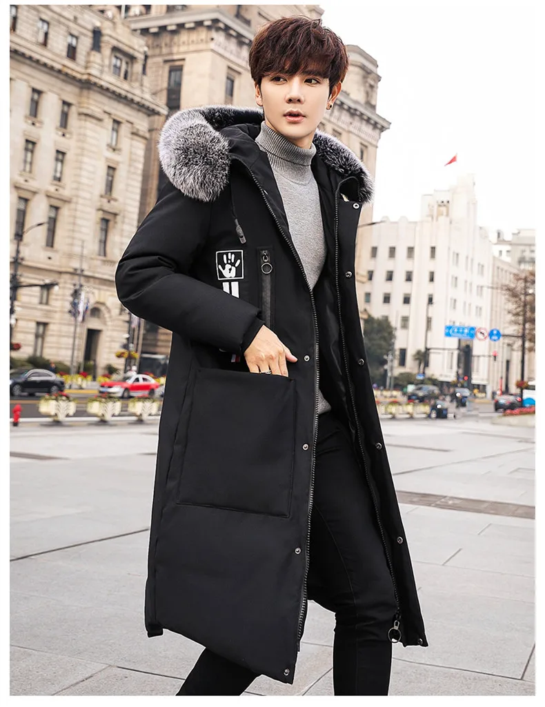 Модная зимняя куртка мужская с капюшоном настоящая меховая Парка мужская теплая белая пуховая куртка плюс размер 3XL уличная куртка мужская длинная