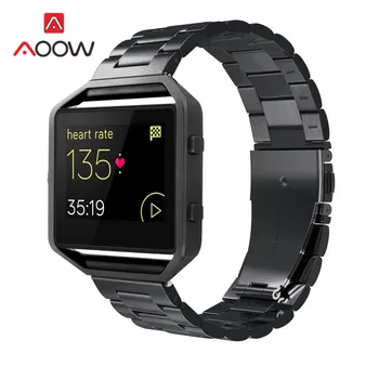

3 Pointer Stainless Steel Strap + Frame for Fitbit blaze Folding Buckle Rose Gold Men Bracelet Band Watchband for Smart Watch