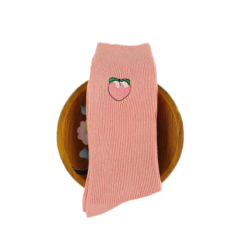 Hirigin Kawaii Носки Женские новые милые 7 стиль Harajuku фрукты ворсистые носки мультфильм зимние теплые хлопковые носки - Цвет: Peach