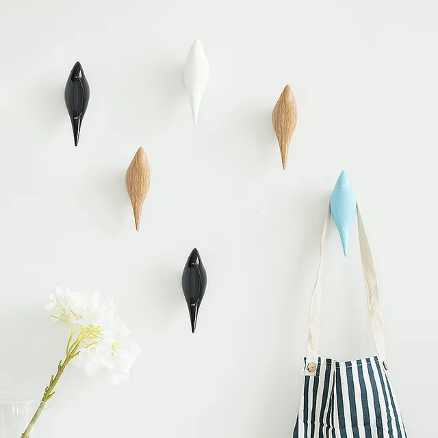 Creative Wall Hooks Bird Decoration Resin Wood Grain Bedroom Creative Wall Hooks Bird Decoration Resin Wood Grain Bedroom Door After Animals Coat